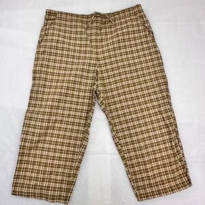 Casual Corner Annex Vintage Plaid Pants Green Tan Cotton Drawstring Women Medium